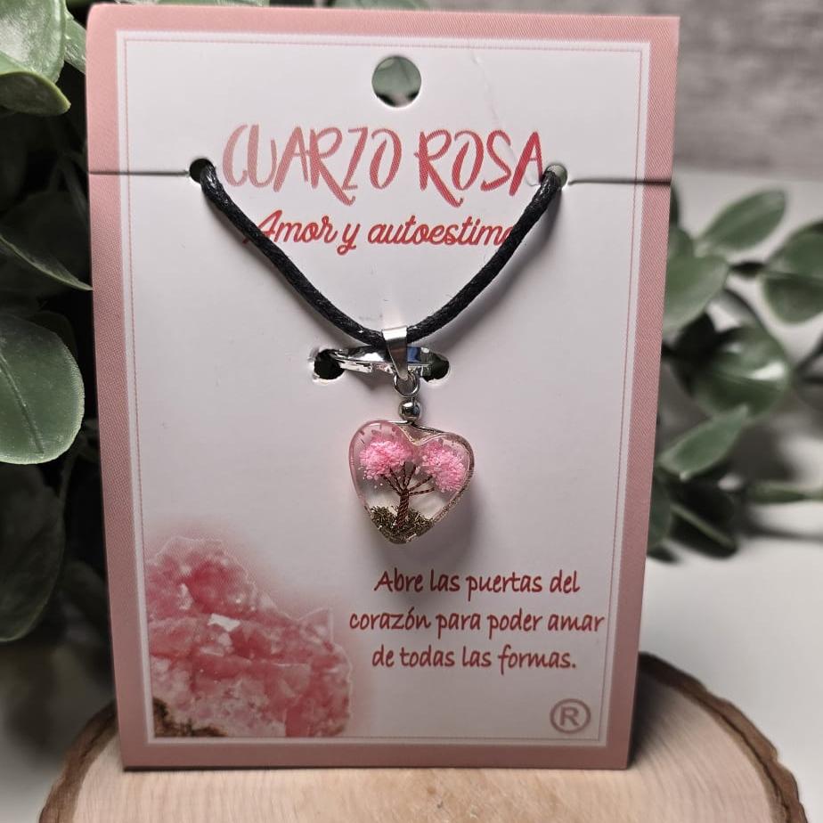 Collar Corazon Cuarzo Rosa