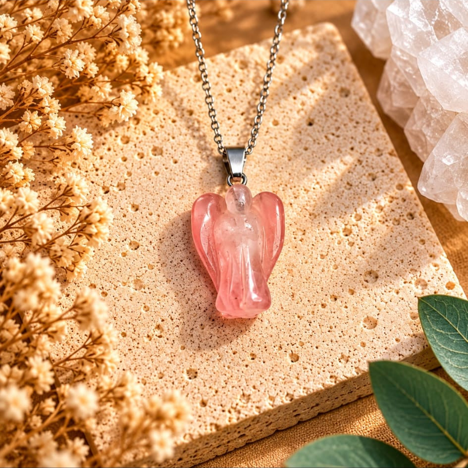 Collar Angel de cuarzo rosa