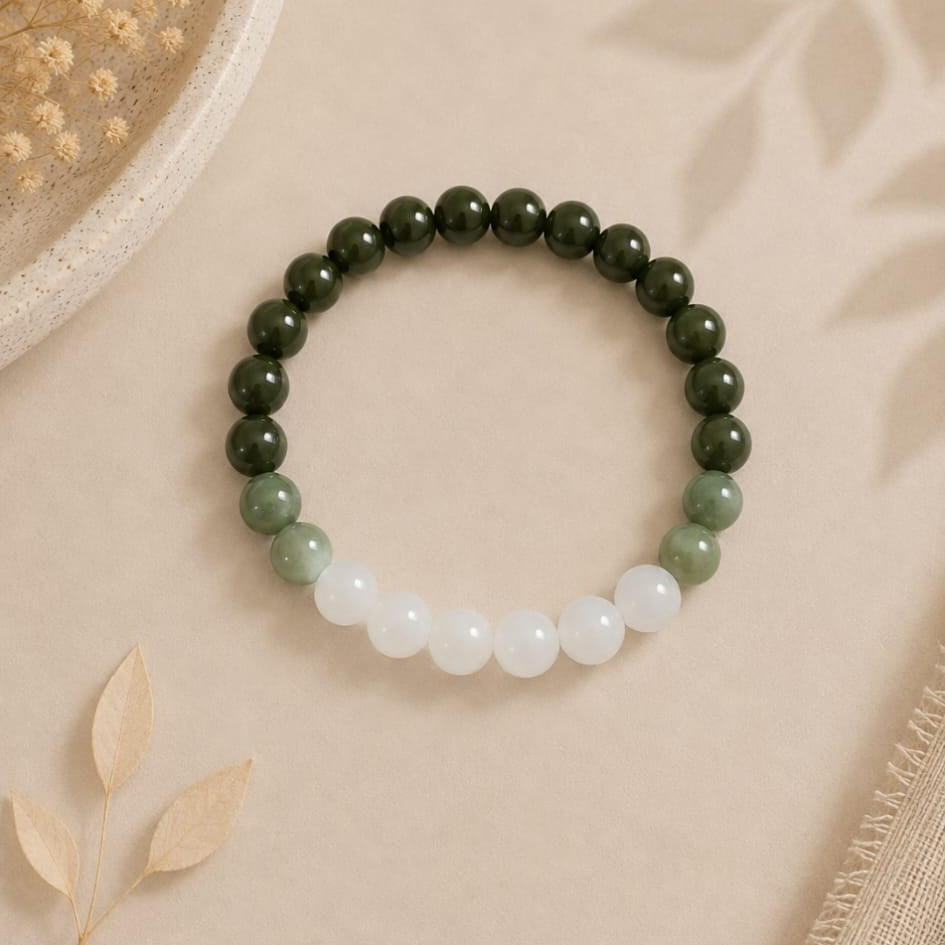Pulsera jade verde y blanco