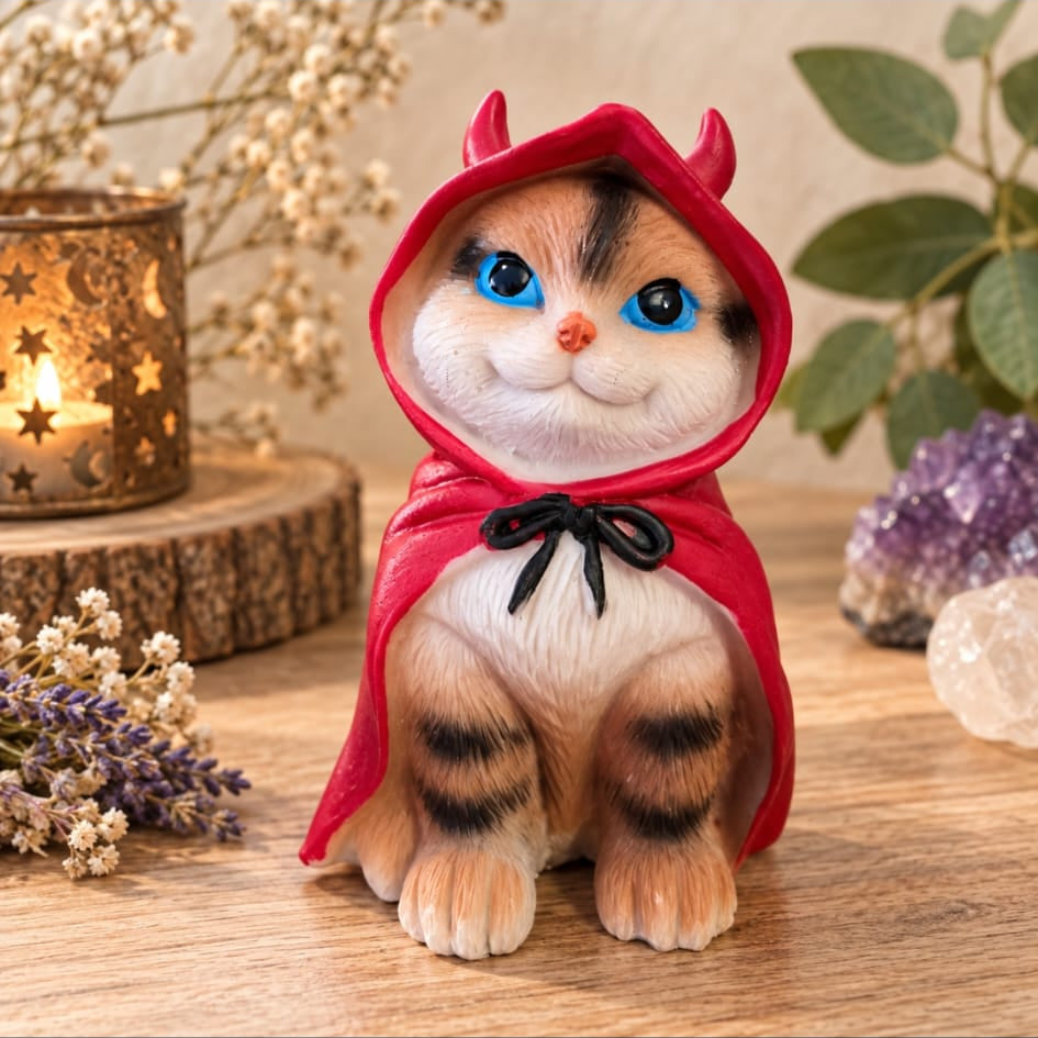 Figura de gatita con disfraz de diablilla