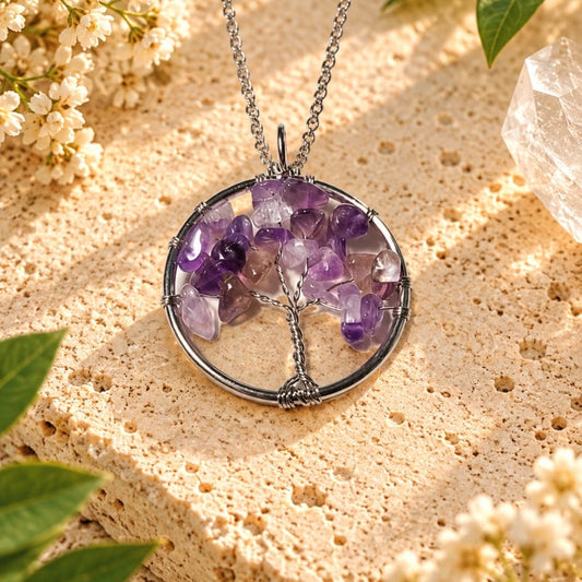 Collar de árbol de mineral amatista