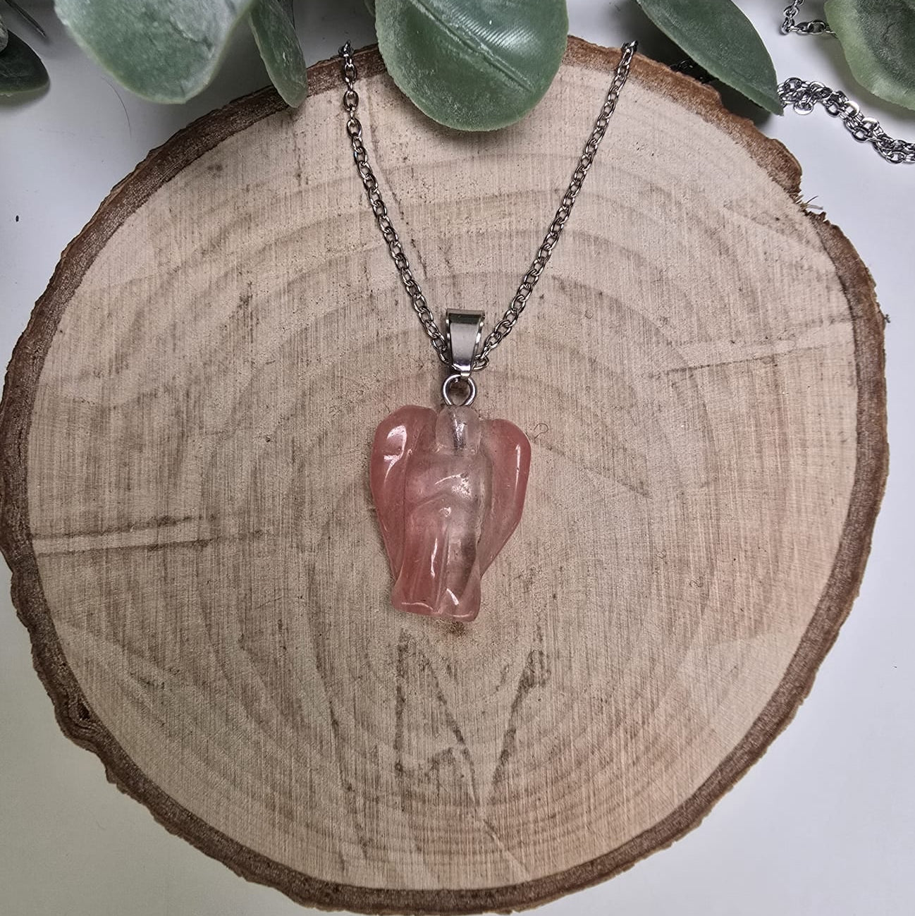 COLGANTE  DE ANGEL DE GUARDA CUARZO ROSA