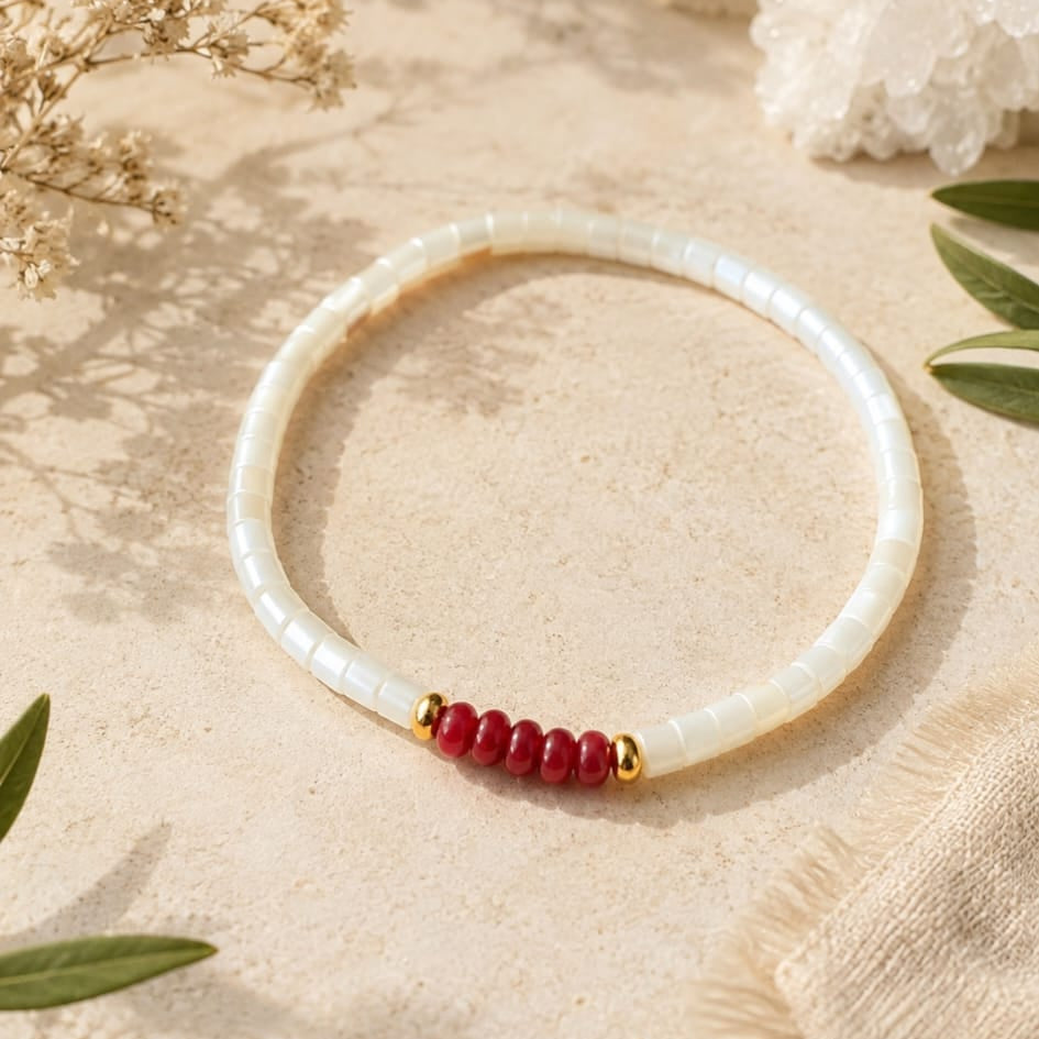 PULSERA NACAR Y AGATA ROJA
