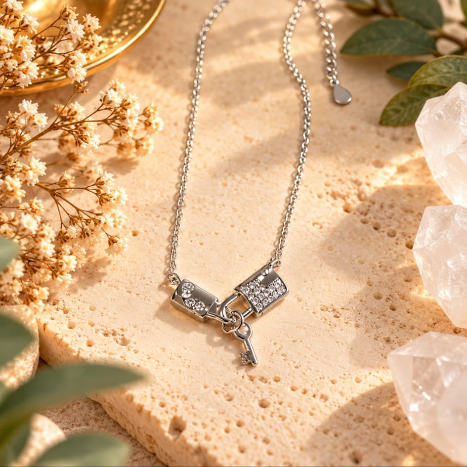 Collar llave y candado en plata