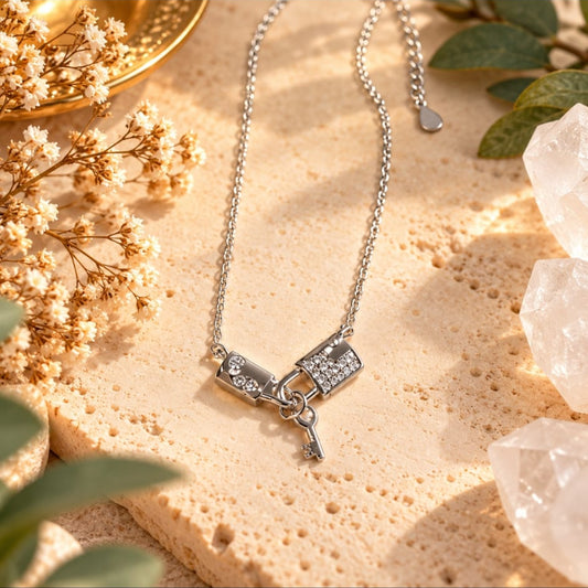 Collar llave y candado en plata