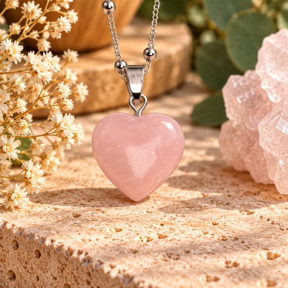 Collar Corazon  Quarzo rosa