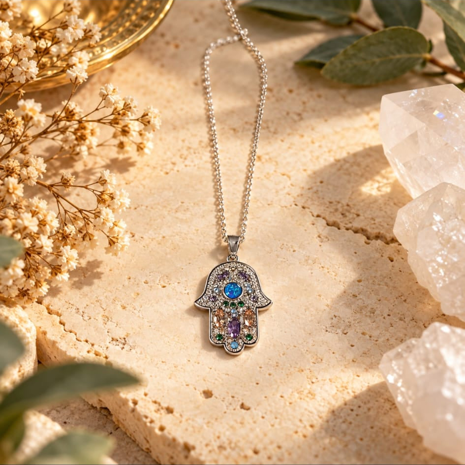 Collar de Mano de Fatima  en plata