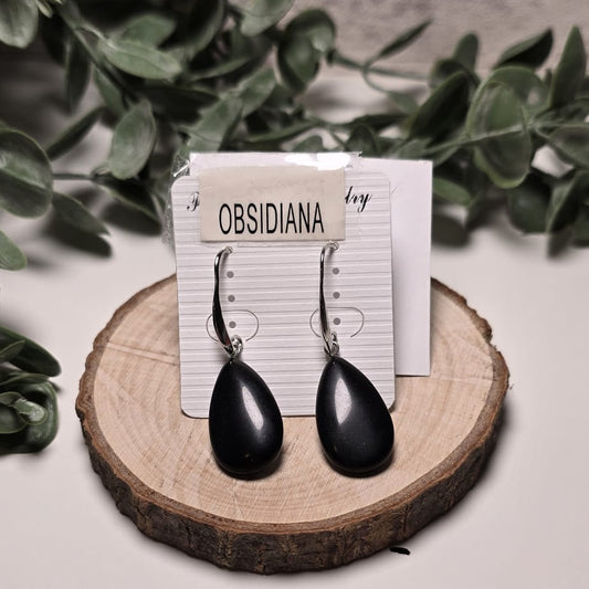 Pendiente acero y Obsidiana