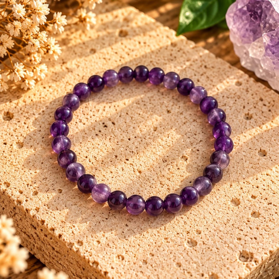 Pulsera" AMATISTA"  DOS TAMAÑOS DE BOLITAS