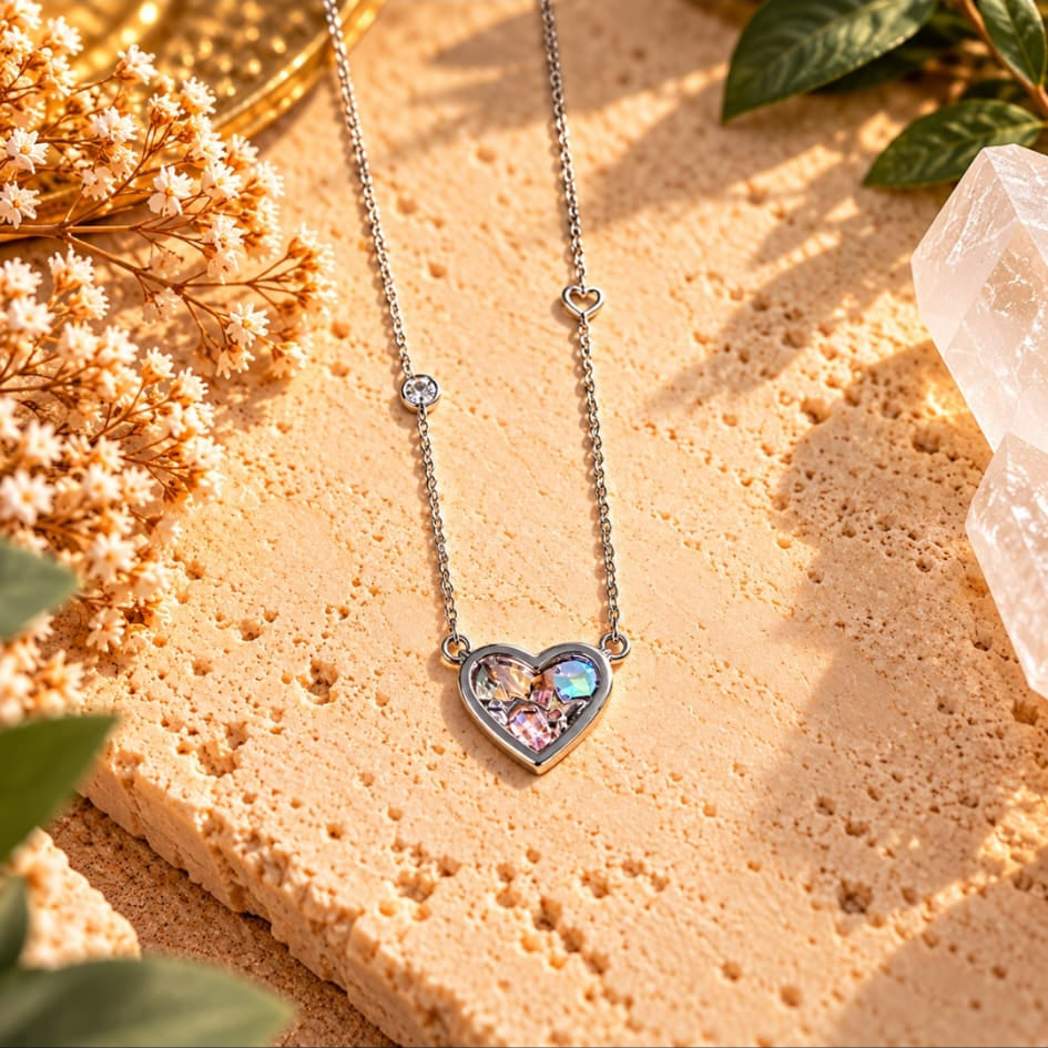 Collar de plata corazón con piedra labradorita