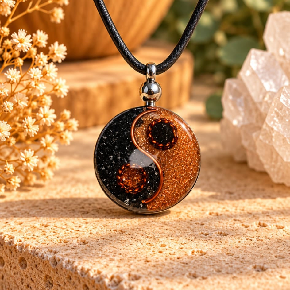 COLLAR  ORGONITA ONIX Y PIEDRA SOL