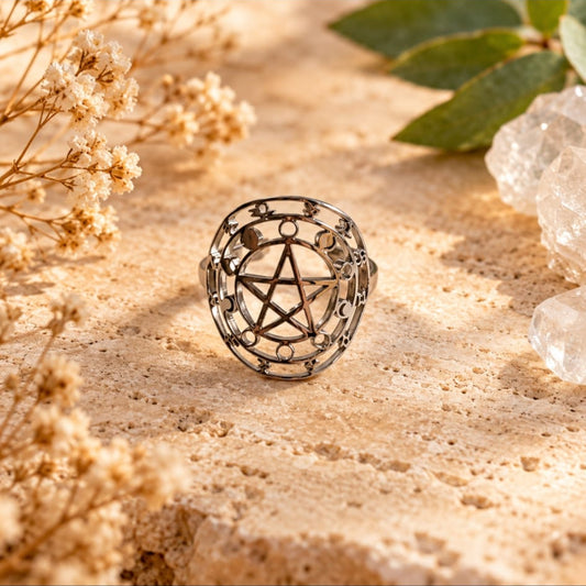 Anillo ESTRELLA 5 PUNTAS CON CICLO LUNAR Y SIGNO ZODIACALES